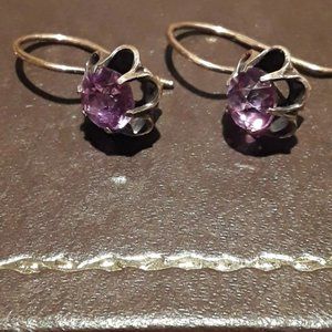 Vintage Russian Soviet USSR Alexandrite Silver 875 Earrings